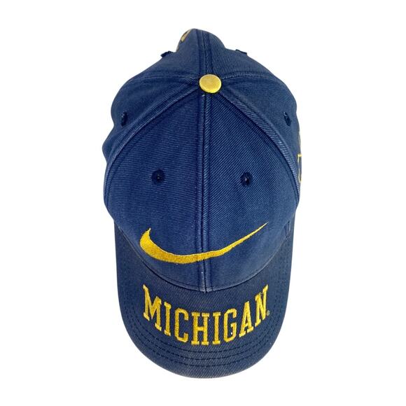 Vtg 90s Nike Michigan Wolverines Blue Yellow Swoosh Logo Spellout Snapback Hat - Picture 8 of 10